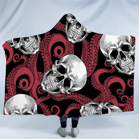 Image of Skull Patterns Tentacles Hooded Blanket