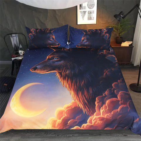 Image of Wolf And The Moon by JoJoesArt Bedding Set - Beddingify