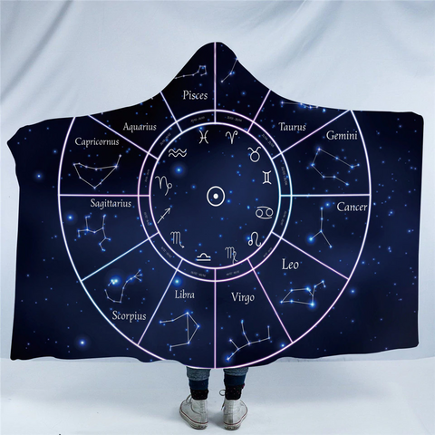 Image of Zodiac Constellations Galaxy Hooded Blanket