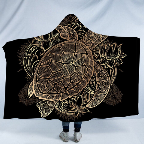 Image of Golden Lined Turtle Hooded Blanket