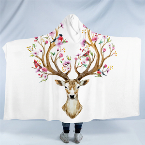 Flowery Antlers Hooded Blanket