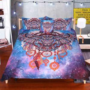 Owl Dream Catcher with Feathers Bedding Set - Beddingify