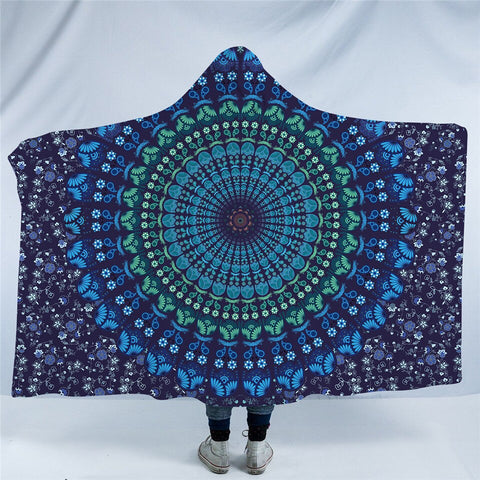 Image of Concentric Mandala Motif Hooded Blanket
