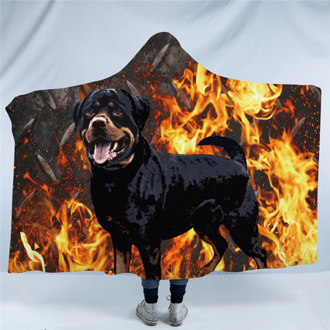 Image of Bulldog Flaming Themed Hooded Blanket