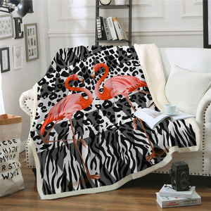 Elegant Flamingos Leopard Pattern Cozy Soft Sherpa Blanket