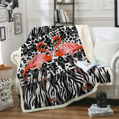 Image of Elegant Flamingos Leopard Pattern Cozy Soft Sherpa Blanket