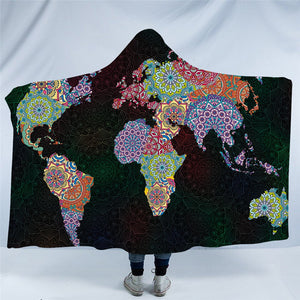 Stylized Continents World Map Hooded Blanket