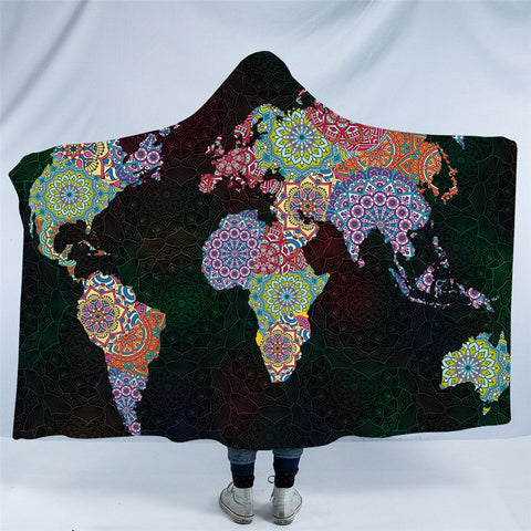 Image of Stylized Continents World Map Hooded Blanket