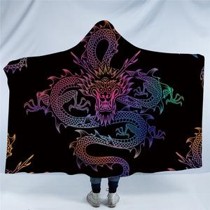 Oriental Dragon Black Hooded Blanket