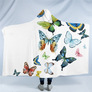 Colorful Butterflies White Hooded Blanket