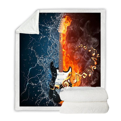 Image of Water And Fire Electric Guitar Music Soft Sherpa Blanket