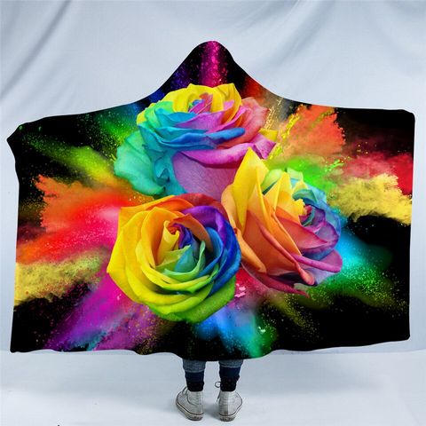 Image of Multicolor Roses Black Hooded Blanket