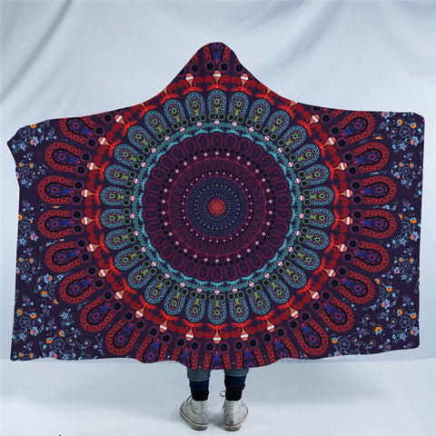 Image of Mandala Concentric Dark Hooded Blanket