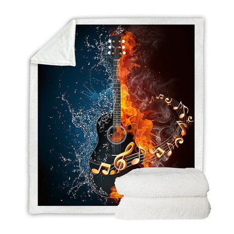 Image of Water And Fire Acoustic Guitar Music Soft Sherpa Blanket