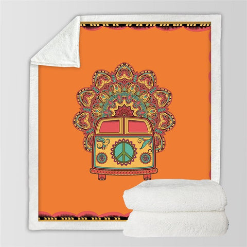 Image of Hippie Peace Van Cozy Soft Sherpa Blanket