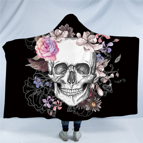 Image of Skull On Roses Hooded Blanket