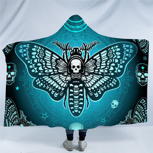 Mystical Moth Cyan Hooded Blanket