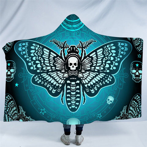 Image of Mystical Moth Cyan Hooded Blanket