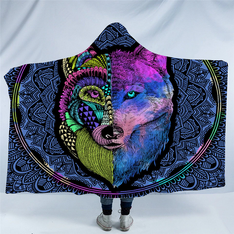 Image of Pixie Contrast Wolf Hooded Blanket