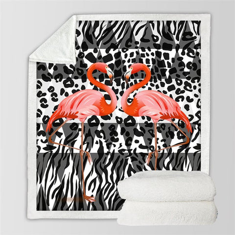 Image of Elegant Flamingos Leopard Pattern Cozy Soft Sherpa Blanket