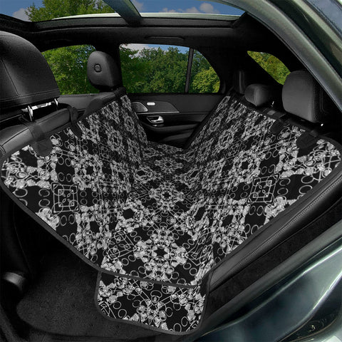 Image of Black And White Checked Ornate Pattern Pet Seat Covers