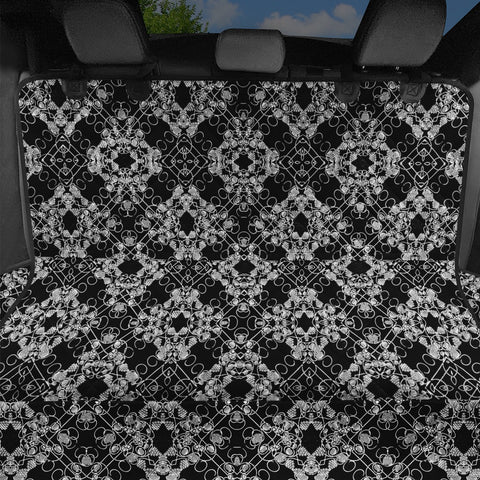 Image of Black And White Checked Ornate Pattern Pet Seat Covers