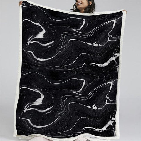 Image of Luxury Black White Marble Soft Sherpa Blanket