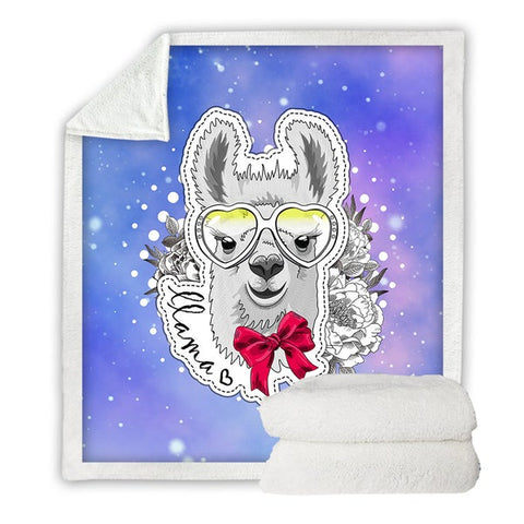 Image of Lovely Llama With Ribbon Soft Sherpa Blanket