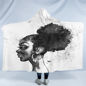 African Lady B&W Hooded Blanket