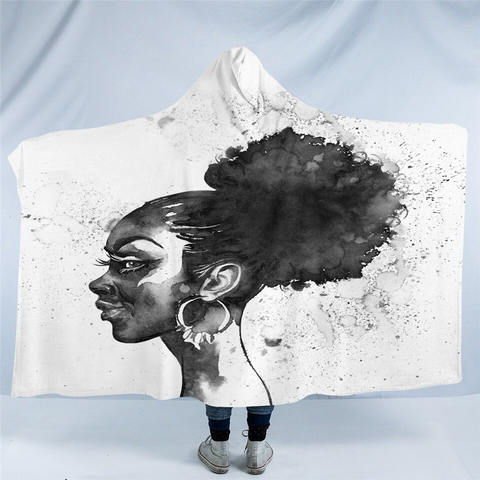 Image of African Lady B&W Hooded Blanket