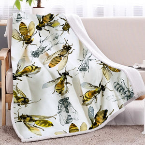 Watercolor Bee Fly Pattern Soft Sherpa Blanket