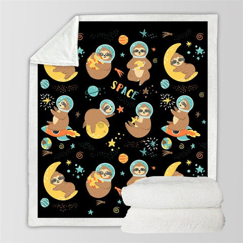 Image of Sloth Astronaut Moon Planets Cozy Soft Sherpa Blanket