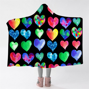 Hearts Pattern Black BLLM0937 Hooded Blanket