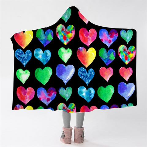Image of Hearts Pattern Black BLLM0937 Hooded Blanket