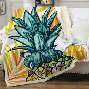 Tropical Fruits Pineapples Soft Sherpa Blanket