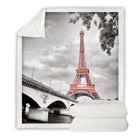Image of Paris Eiffel Tower Photograph Cozy Soft Sherpa Blanket