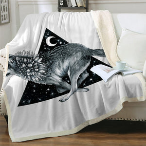 Triangle Crystal Wolf Moon Art Soft Sherpa Blanket