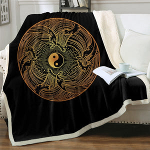 Golden Waves Tai Chi Symbol Art Soft Sherpa Blanket