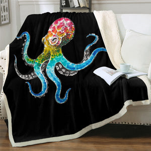 Tie Dye Color Octopus Ocean Animal Cozy Soft Sherpa Blanket