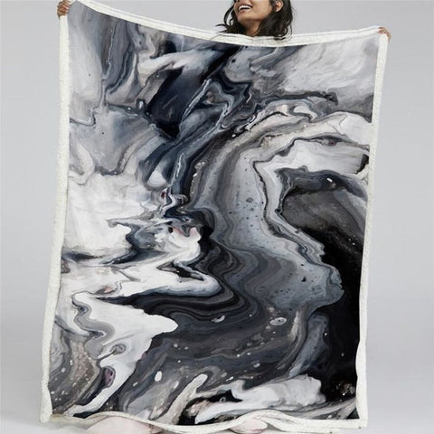 Image of Watercolor Ink Black And Gray Soft Sherpa Blanket