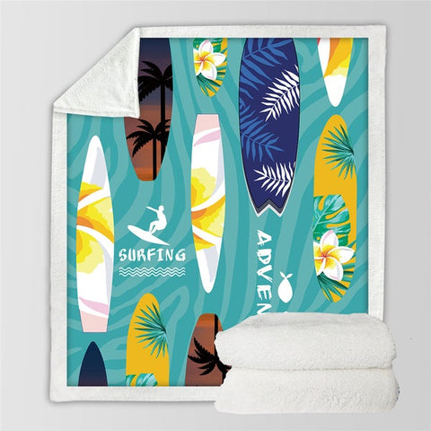 Image of Stylish Surfing Tropical Cozy Soft Sherpa Blanket