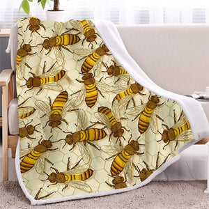 Yellow Bee Beecomb Pattern Soft Sherpa Blanket