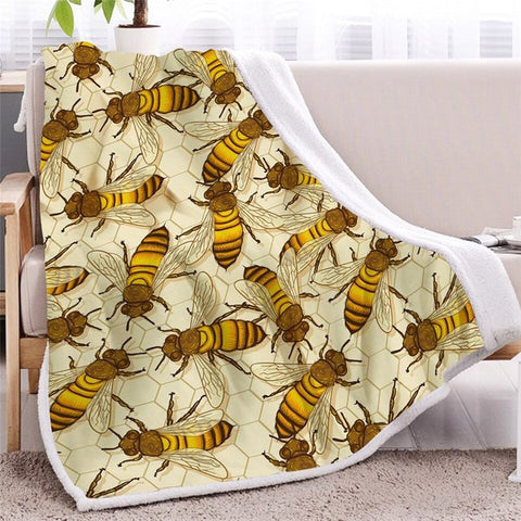 Image of Yellow Bee Beecomb Pattern Soft Sherpa Blanket