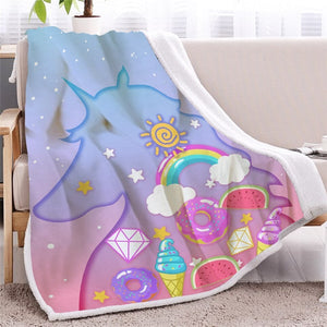 Unicorn Rainbow Donut Watermelon Soft Sherpa Blanket