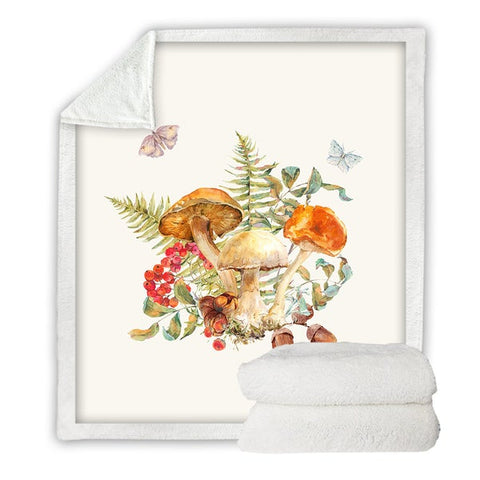 Image of Watercolor Mushrooms Cozy Soft Sherpa Blanket