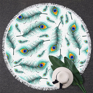 Peacock Feather Round Beach Towel 02