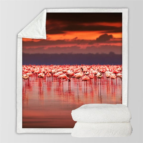 Image of 3D Printed Sunset Flamingo Flamboyance Cozy Soft Sherpa Blanket