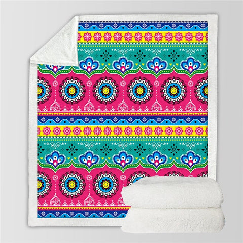 Image of Colorful Floral Pattern Microfiber Soft Sherpa Blanket