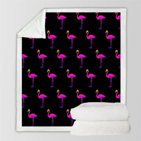 Image of Neon Color Flamingo Pattern Cozy Soft Sherpa Blanket