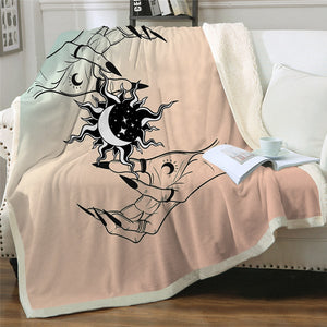 Witchcraft Magical Hand Sun And Moon Cozy Soft Sherpa Blanket
